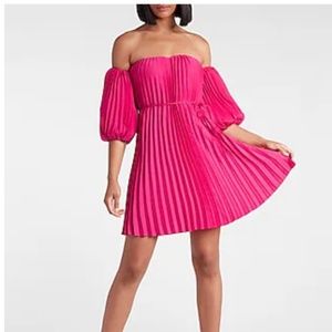 Express Pink Pleated Off the Shoulder Dress